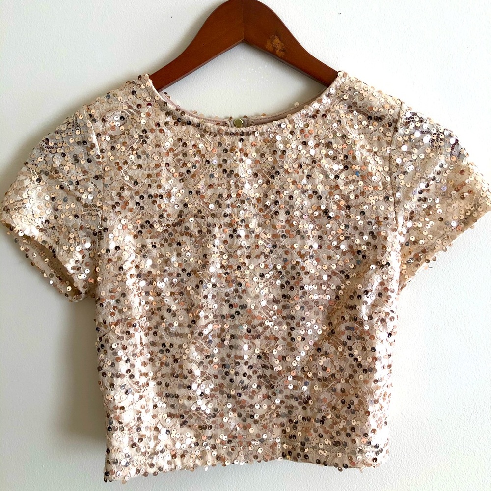 Cropped blush sequin top